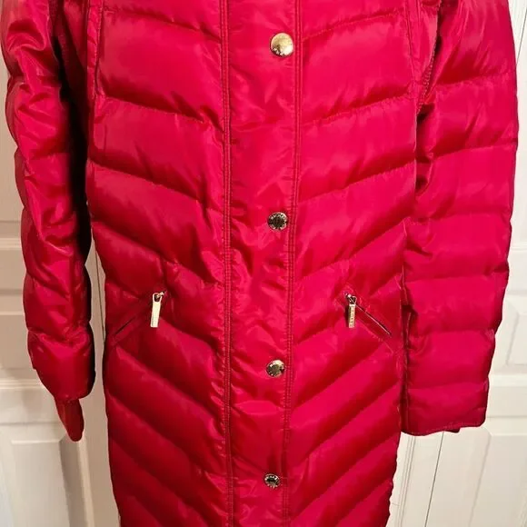 Michael Kors Down Water Fowl Feathers Chevron Quilted Puffer Hooded Parka Coat